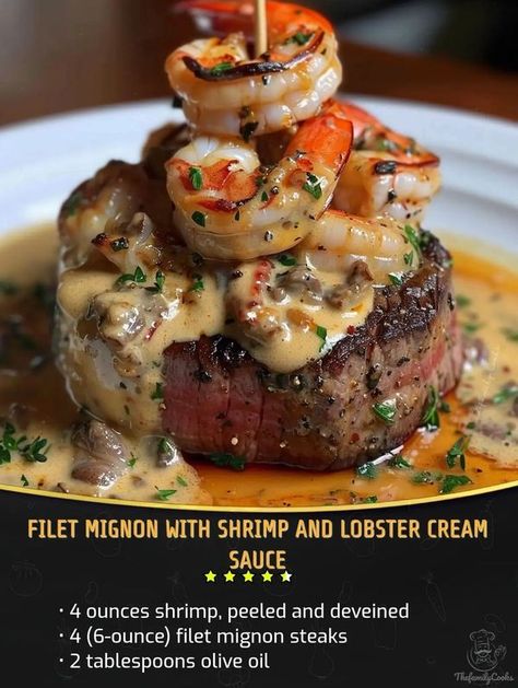 Fancy Surf And Turf Dinner, Fancy Seafood Recipes, Plate Food Presentation, Steak Presentation, Surf And Turf Recipes, Steak With Shrimp, Steak And Lobster Dinner, Anniversary Dinner Ideas, Food Moodboard