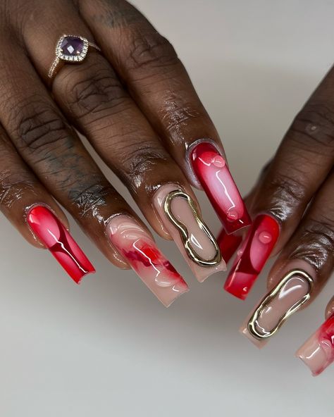 💋🍒🍄❣️🍉 inspo: @prettymuch_nails + @thenailconnection @shopagaloreco products used: *bonding base *irish creme base *chili pepper, sangria, ultra white *bling gel *diamond steel top coat use code ‘ALEXIA10’ at checkout 🤎 #nails #nailart #nailartist #nailinspo #gelx #gelxnails #gelxinspo #gelxnailtech #rednails #auranails #abstractnails #3dnailart #3dnails #chromenails #cltnails #cltnailtech Maximalist Nails, Statement Nails, Mix Match Nails, Statement Nail, Editing Photos, Nails Winter, Dope Nail Designs, Ultra White, Red Abstract