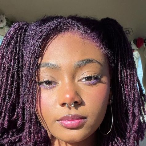 Sydnee Joi 🪴 on Instagram: "New Era 💟  #purplelocs #locs" Loc Inspo Black Women Color, Dark Purple Locs Black Women, Purple Microlocs, Purple Sisterlocks, Dark Purple Locs, Purple Locs Black Women, Purple Hair Black Women, Purple Dreadlocks, Purple Locs