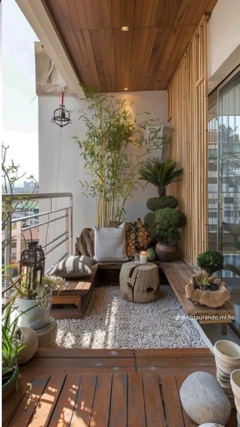 Small Long Balcony Ideas, Long Balcony Ideas, Apartment Porch Ideas, Japanese Balcony, Zen Balcony, Long Balcony, Big Balcony Ideas, Big Balcony, Modern Balcony