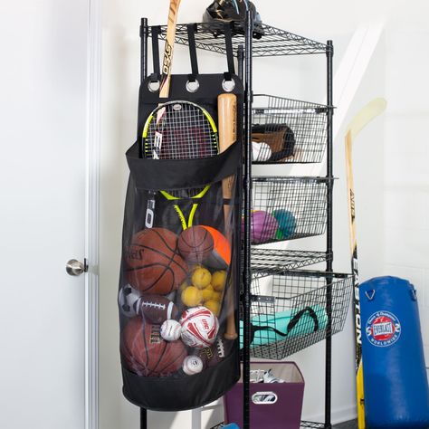 Workout Storage, Sports Equipment Organization, Sports Equipment Storage, Casa Garage, Sports Storage, Gear Storage, Football Or Soccer, Garage Organize, Ball Storage