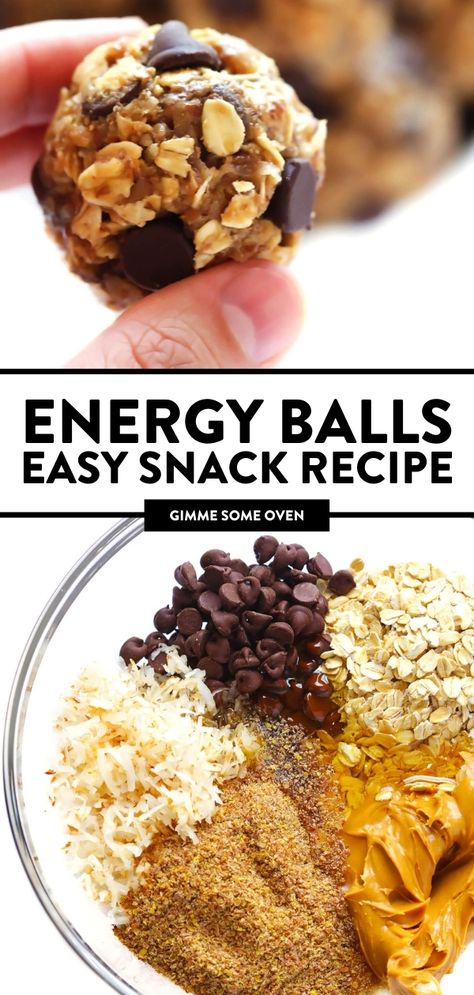 This No-Bake Energy Balls recipe is easy to make, full of feel-good ingredients, and irresistibly delicious! These energy bites are made with simple pantry ingredients. They are the perfect make-ahead recipe to keep on hand for healthy snacking or breakfasts. Energy Balls Recipe, No Bake Energy, Energy Bites Recipes, No Bake Energy Bites, Healthy Protein Snacks, Simple Pantry, Energy Ball Recipe, Pantry Ingredients, Gimme Some Oven