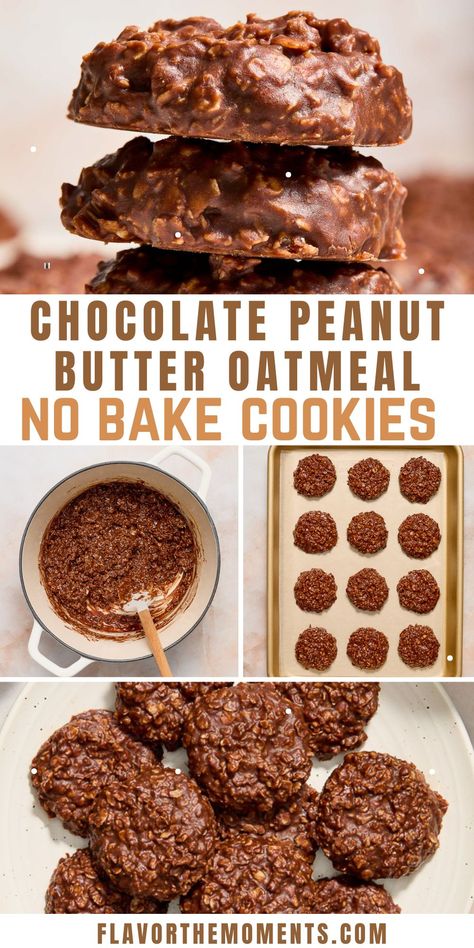 These Chocolate Peanut Butter Oatmeal No Bake Cookies are the easiest cookies you'll ever make! They're a healthier twist on classic no bake cookies as they're dairy, gluten and refined sugar free, yet they're every bit as delicious! #vegan #cookies #nobake No Bake Oatmeal Peanut Butter Chocolate Cookies, Oatmeal Cocoa Peanut Butter No Bake, Choc Peanut Butter No Bake Cookies, Peanut Butter Free No Bake Cookies, No Bake Chocolate Peanut Butter Protein Bars, No Bake Cookies Low Calorie, Oatmeal Peanut Butter Chocolate Chip Cookies Healthy, No Bake Cookies No Butter, Oats Peanut Butter Chocolate Chips