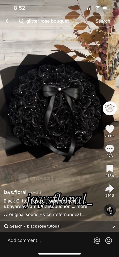 Black And Silver Flower Bouquet, Black Ribbon Rose Bouquet, Black Birthday Gifts, Glittery Flower Bouquet, Black Glitter Roses Bouquet, Black Eternal Rose Bouquet, Black Ribbon Bouquet, Flower Bouquet Glitter, Glitter Flower Bouquet