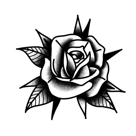 Traditional Rose Tattoo, Traditional Tattoo Stencils, Rose Tattoo Stencil, Traditional Tattoo Old School, Rose Drawing Tattoo, Traditional Tattoo Flowers, Traditional Rose, Tattoo Shading, Black Rose Tattoos