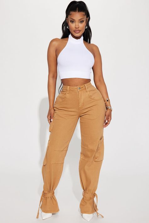 Available In Black, White, And Tangerine. Halter Top Sleeveless Ribbed Cropped Stretch 94% Nylon 6% Spandex Imported | Nisa Halter Top in White size M/L by Fashion Nova Cute Highschool Outfits, Danger Zone, Cute Skirt Outfits, Fashion Nova Outfits, Tomboy Style Outfits, Cute Swag Outfits, Tomboy Fashion, Cargo Jeans, Cute Skirts