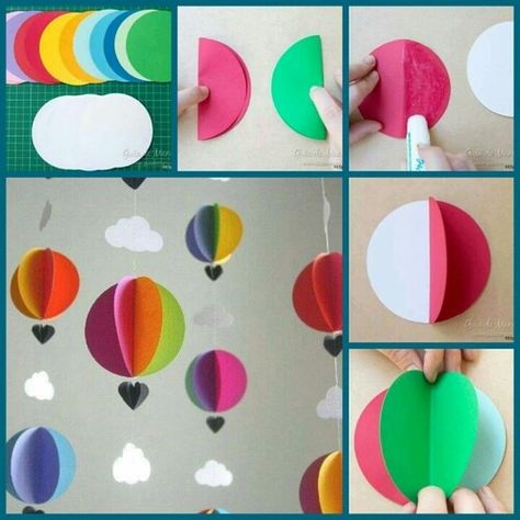 Daycare Decor, Origami Paper Folding, Mobile Art, Diy Paper Crafts Decoration, Class Decoration, Toddler Art, Paper Towel Roll Crafts, Hot Air Balloons, Air Balloons