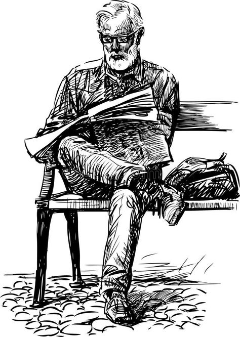 Man reads a newspaper. Vector drawing of an old man reading a newspaper on a ben #Sponsored , #ad, #sponsored, #reads, #Vector, #reading, #newspaper Old Man Reading, Newspaper Drawing, Town Drawing, Landscape Pencil Drawings, Man Reading, Pen Art Work, Human Figure Sketches, Boho Art Drawings, Man Sketch