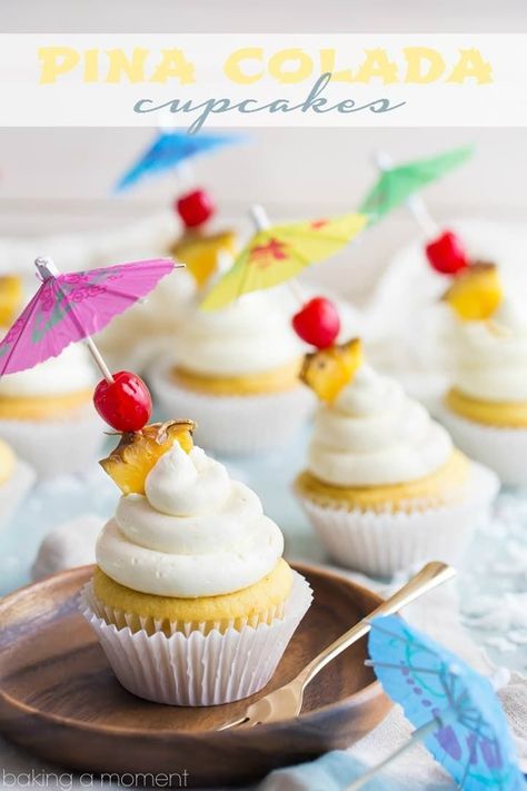 Tropical Bridal Shower Food, Pina Colada Cupcakes, Tropical Cupcakes, Luau Food, Summer Cupcakes, Coconut Cupcakes, Tropical Bridal, Gourmet Cupcakes, Salty Cake