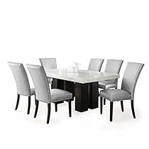 Transitional Dining Tables, Dining Table Online, Faux Leather Chair, Tufted Dining Chairs, Silver Nail, 7 Piece Dining Set, Rectangle Dining Table, Large Dining Room, Marble Dining