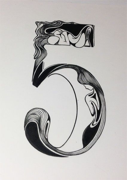 Audry Nagudi Number 5 Tattoo, Floral Illustration Art, Typographic Illustration, Abstract Typography, Art Deco Fonts, Numbers Typography, Motifs Art Nouveau, Maori Designs, Number Art