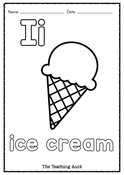 I is for Ice Cream Art and Craft - The Teaching Aunt Ice Cream Art And Craft, I Is For Ice Cream, I Is For Ice, Letter I Activities, Letter I Crafts, Letter I Worksheet, Alphabet Crafts Preschool, Coloring Letters, The Letter I