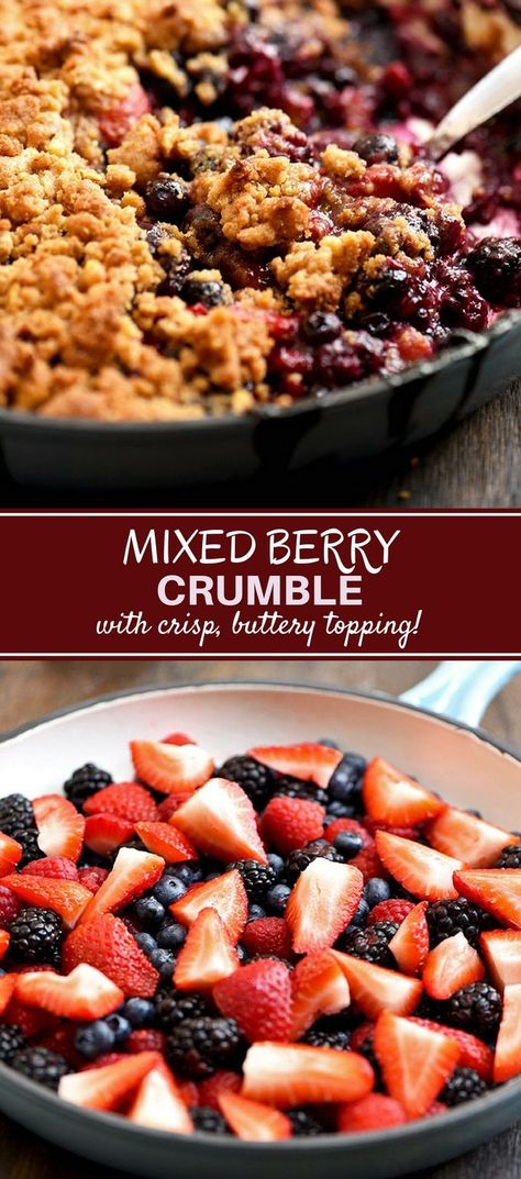 Mixed Berry Crumble is the best way to enjoy Summer berries! Perfectly sweet and tart with a buttery, crispy crumble, top with ice cream or whipped cream for a fabulous dessert! #dessert #summer #berries #crumble #fruit #recipe #comfortfood #sweets #fruitcrisp Berries Crumble, Mixed Berry Crumble, Berry Crumble Recipe, Berry Crumble Bars, Dessert Halloween, Dessert Summer, Fruit Recipe, Chile Poblano, Blueberry Coffee Cake