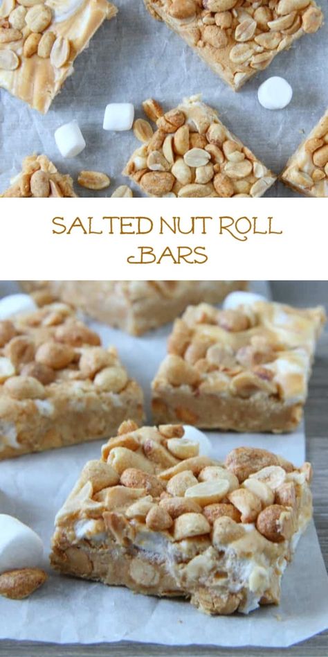 Salted Peanut Marshmallow Bars, No Bake Squares And Bars Recipes, Salted Nutroll Bars, Salted Nut Bars Recipe, Chewy Nutty Squirrel Bars 12 Tomatoes, Salted Nut Roll Recipe, Do Nothing Bars, Peanut Butter Bits Cracker Candy, Salted Nut Roll Bars