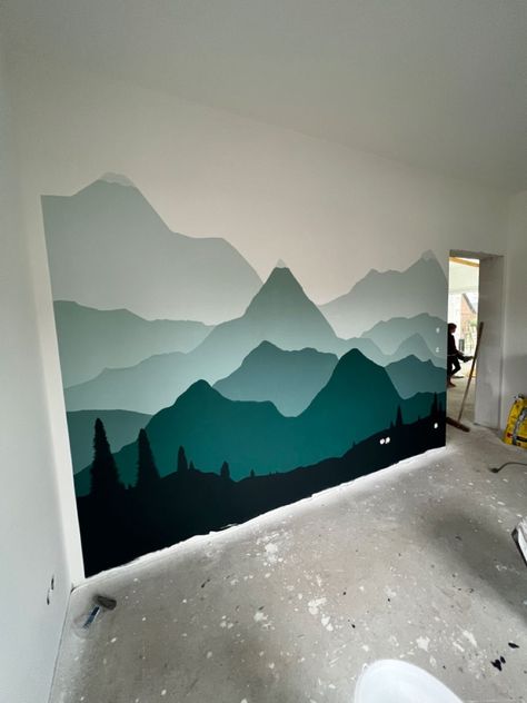 Wallarthandgemalt Gebirge für Kinderzimmer bzwSchlafzimmer Do it yourself diy streichen malern Mountain Mural Painting, Wallart Interior Painting, Nursery Wall Painting Ideas, Diy Mural Wall Paintings Easy, Easy Wall Murals Painted Diy, Kids Room Wall Paint, Diy Mountain Mural, Mountain Wall Painting, Wall Murals Painted Diy