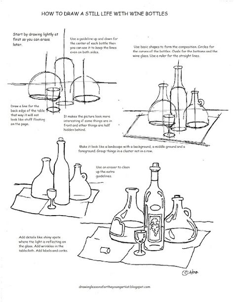 How to Draw Worksheets for The Young Artist: Printable How to Draw A Still Life… Still Life Sketch, Art Handouts, Life Sketch, Sketching Tips, Art Worksheets, Drawing Exercises, Basic Drawing, Still Life Drawing, Still Life Art