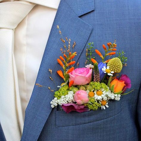 Floral Pocket Squares for the Groom ~ a bright little garden in your pocket; Irene Kruidhof Bright Vibrant Wedding Flowers, Spring Wildflower Wedding Centerpieces, Jewel Tone Rainbow Wedding, Different Types Of Wedding Aesthetics, Garden Wedding Color Schemes Colour Palettes, Spring Sunset Wedding Colors, Eclectic Bridal Bouquet, Small Bridal Bouquets Colorful, Vibrant Wedding Theme