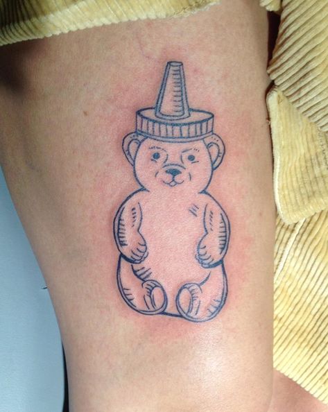 Smoky Bear Tattoo, Honey Bear Bottle Tattoo, Honey Bottle Tattoo, Honeybear Tattoo, Old School Bear Tattoo, Honey Spoon Tattoo, Honey Dipper Tattoo, Honey Stick Tattoo, Honey Bear Drawing