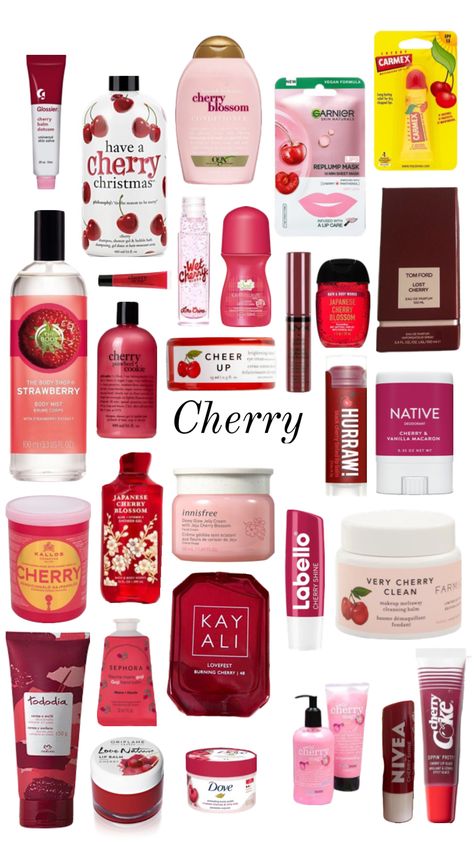 #cherry Cherry Body Products, Cherry Flavored Lip Gloss, Sweet Cherry Perfume, Smell Like Cherries, Cherry Products Aesthetic, Cherry Body Mist, Cherry Scent Combo, Cherry Scent Aesthetic, Cherry Lip Products