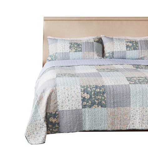 SLPR Wildflowers 3-Piece Real Patchwork Cotton Quilt Set (Queen) | with 2 Shams Pre-Washed Reversible Machine Washable Lightweight Bedspread Coverlet *** Click on the image for additional details. (This is an affiliate link) King Size Comforter Sets, Cotton Quilt Set, King Size Comforters, Twin Quilt Size, Lightweight Bedding, Coverlet Bedding, Designer Bedding Sets, Twin Bed Sets, Green Bedding