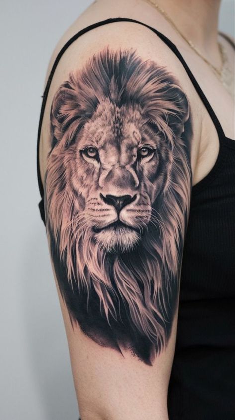 Lion In Jungle Tattoo, Fierce Lion Tattoo For Women, Lion Side Tattoo, Tattoo Lion Women, Lion Portrait Tattoo, Lion Lioness Tattoo, Fierce Lion Tattoo, Leones Tattoo, Native American Tattoo Art