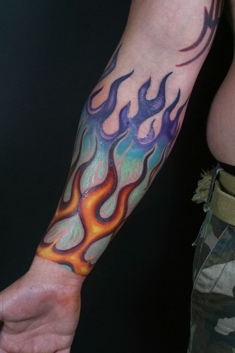 fire Hotrod Tattoos, Blue Flame Tattoo, Arm Tattoos With Meaning, Eagles Tattoo, Rose Tattoo Black, Forearm Tats, Flame Tattoo, Gemini Symbol, Flame Tattoos