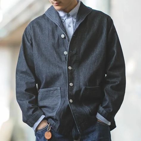 Smarter Shopping, Better Living! Aliexpress.com Cotton Jacket Men, Dark Wash Denim Jacket, Retro Coat, Lapel Coat, American Casual, Casual Outerwear, Denim Jacket Men, Men Vintage, Washed Denim