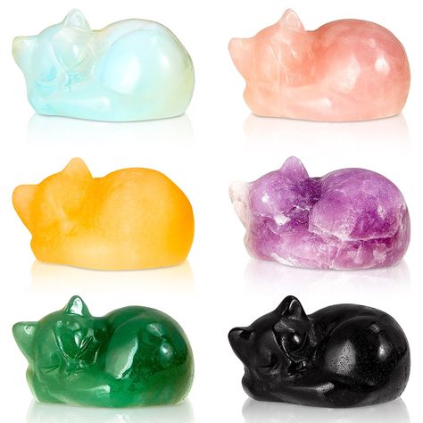 PRICES MAY VARY. Crystal Sleeping Cat Statues: you will receive 6 pieces of sleeping cat figurines in different colors, they are carved of crystal; Please note that they are different in color, shape, carving, size and weight Pocket Size: each cat statues home decor measures approximately 1.6 x 1.4 x 1 inch, suitable for keeping in pockets as decorations, a nice idea for those who like to collect small animals Meaningful Gifts: cats symbolize balance, curiosity and patience, this gemstone cat sc Pretty Trinkets, Stone Decoration, Home Animal, Crystal Cat, Cat Sculpture, Cat Figurines, Crystal Figurines, Cat Statue, Cat Decor