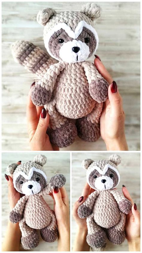 Amigurumi Raccoon Crochet Free Pattern Crochet Raccoon Free Pattern, Crochet Racoon Pattern Free, Crochet Baby Nursery, Amigurumi Raccoon, Raccoon Crochet, Crochet Raccoon, Crochet Woodland, Bear Patterns, Crochet Cat Pattern