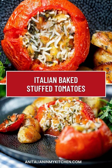 Stuffed Tomato, Fall Eats, Clean Eating Vegetarian, Tomato Recipe, Stuffed Tomatoes, Flavorful Vegetables, Baked Tomatoes, Arborio Rice, Vegetarian Salads