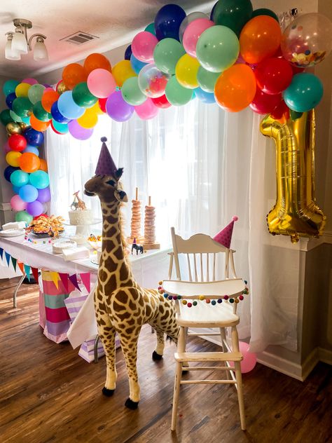 Zoo First Birthday Party Girl, Party Animals First Birthday Theme, Party Animals Balloon Garland, Party Animal High Chair Banner, Party Animal Birthday Theme Backdrop, Colorful Party Animal Birthday Theme, Party Animal First Birthday Decorations, Party Animal One Year, Rainbow Animal Party