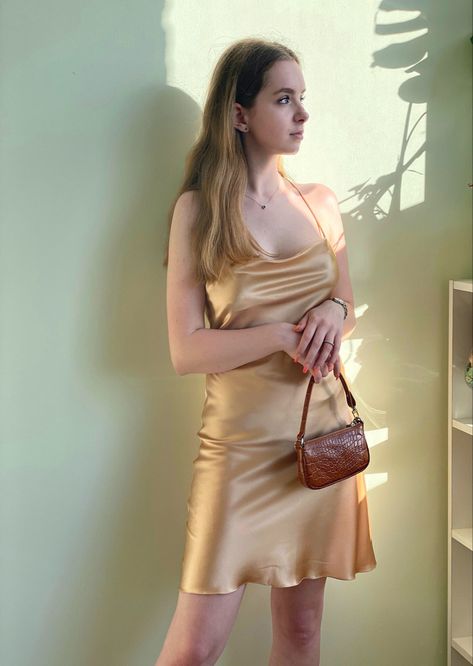 Gold Satin Slip Dress, Summer Date Dress, Bridesmaid Dress Silk, Silk Bridesmaid Dress, Slip Dress Mini, Bday Dress, Elegant Silk Dresses, Satin Skirts, Silk Bridesmaid Dresses