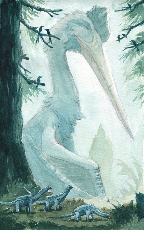 Prehistoric Creatures Art, Prehistoric Animals Art, Compy Dinosaur Art, Quetzalcoatlus Art, Pterosaur Art, Cute Dinosaur Art, Sleeping Dinosaur, Prehistoric Wildlife, Dinosaur Drawing