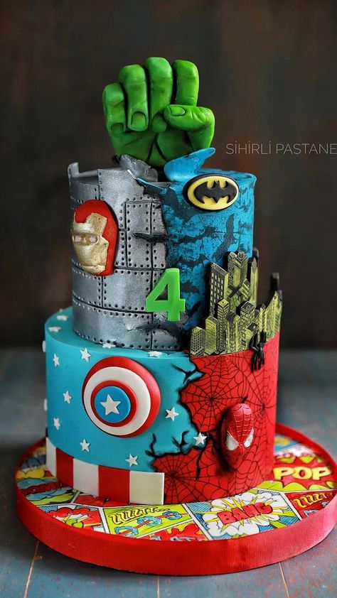 Spiderman Birthday Cake Ideas, Avengers Cake Design, Avengers Themed Cakes, Marvel Birthday Cake, Hulk Birthday Cakes, Marvel Avengers Cake, Ironman Cake, Cake Designs For Boy, Spiderman Birthday Cake