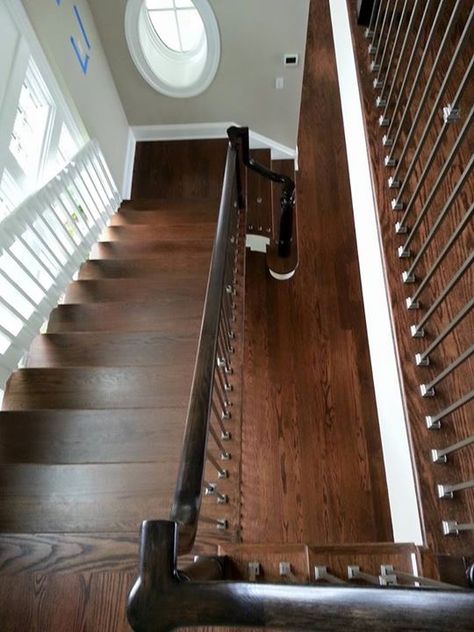 Hardwood Refinishing, Hardwood Floor Stain Colors, Oak Floor Stains, Red Oak Hardwood Floors, Oak Hardwood Floors, Minwax Dark Walnut, Red Oak Floors, Red Oak Hardwood, Hickory Hardwood Floors