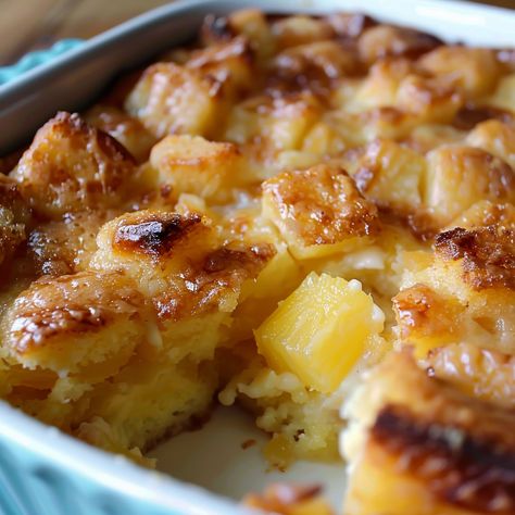 Pineapple Bread Pudding Creole Bread Pudding, Pineapple Bread Casserole, Pineapple Casserole With Bread, Pineapple Bread Pudding Recipe, Pineapple Quick Bread Recipes, Pineapple Kugel, Pineapple Delight Dessert, Pineapple Breakfast, Pineapple Bread Pudding