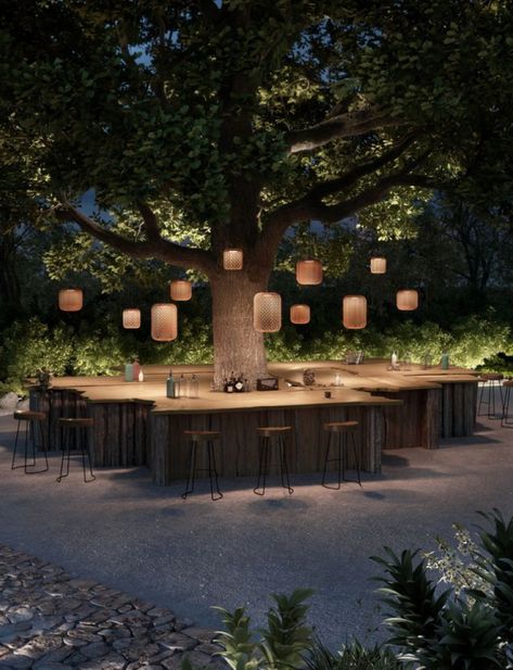 Restaurant Interior Design Outdoor, Patio Around Tree, Outdoor Food Court, Nature Restaurant, Beer Garden Design, Backyard Restaurant, Outdoor Restaurant Patio, Tree Restaurant, Outdoor Restaurant Design