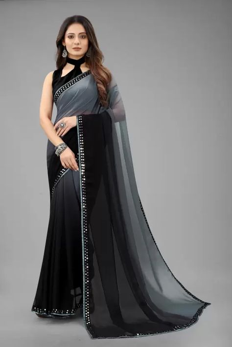 Plain Georgette Saree, Pure Georgette Sarees, Fancy Sarees Party Wear, Saree Designs Party Wear, Black Saree, Georgette Saree, Stylish Dress Designs, Lace Border, Fancy Sarees