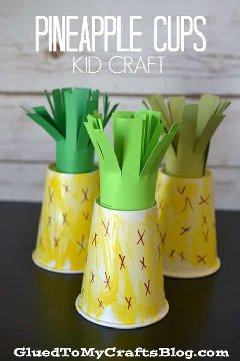 Turn some cups into pineapples! Luau Crafts, Pineapple Crafts, Vegetable Crafts, Pineapple Cup, Fruit Crafts, Cup Crafts, Kid Craft, Daycare Crafts, Safari Party