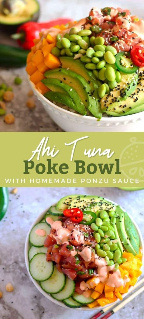 Tuna Mango Poke Bowl, Asian Tuna Bowl, Ahi Tuna Poke Bowl With Ponzu Sauce, Sashimi Poke Bowl, Tuna Tartare Avocado Mango, Fresh Tuna Poke Bowl, Best Tuna Poke Bowl Recipe, How To Make Tuna Poke Bowl At Home, Ahi Bowl Recipe