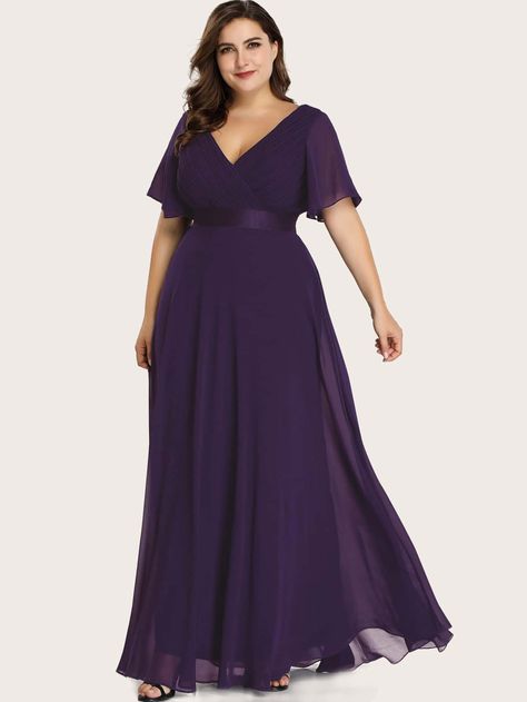 Purple Glamorous Collar Short Sleeve Chiffon Plain A Line Embellished Slight Stretch Spring/Summer Weddings & Events Empire Waist Evening Dress, Empire Waist Bridesmaid Dresses, Plus Size Bridesmaid, Chiffon Shorts, Maxi Bridesmaid Dresses, Dress Women Elegant, Ever Pretty, Chiffon Evening Dresses, Bridesmaid Dresses Online