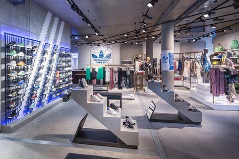 Adidas Originals flagship store, Berlin – Germany Art Deco Colors, Shoe Store Design, Adidas Store, Retail Store Design, Retail Design Blog, Retail Interior, Retail Space, Limes, Shop Interior