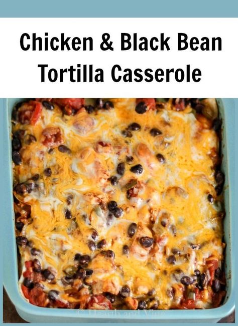 This family favorite chicken and black bean tortilla casserole is super easy to make. See all the ways you can make it your own by adding or subtracting ingredients for the perfect family friendly dish. Great for parties and pot luck dinners too. #Mexicanrecipe #BlackBeanCasserole #FeedsACrowd Chicken Black Bean Casserole, Black Bean Tortilla, Chicken Black Bean, Black Bean Casserole, Easy Mexican Casserole, Tortilla Casserole, Mexican Chicken Casserole, Mexican Casserole, Pot Luck