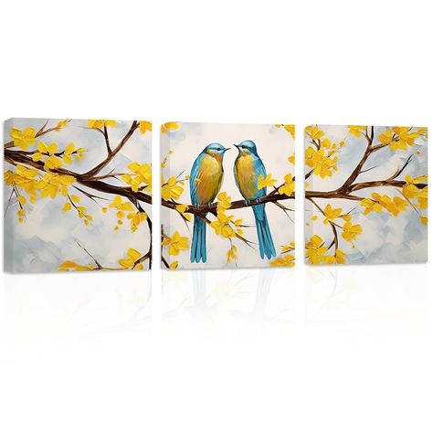 PRICES MAY VARY. Animal Interior Wall Decor: Boring walls are always depressing, so let's add some energy to our walls with this Birds canvas wall art! Birds on Branch Canvas paintings are nice for hanging in a variety of places like kitchen, bedroom, bathroom, home, office, etc. Also a great choice for gifting! NOTE: The scene picture is only a display of the effect, and multiple sizes are provided in the link. Before purchasing, we recommend that you measure the size of the wall you need to ha Bird Decorating Ideas, Multiple Canvas Art, Flower Tree Painting, Canvas Painting For Bedroom, Multiple Canvas Paintings, Couple Birds, Love Birds Painting, Birds On Branch, Animation Camera