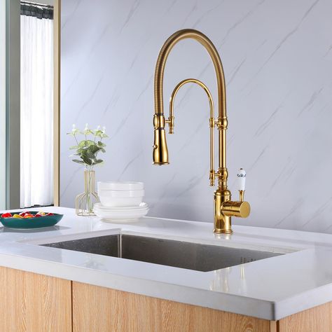 Gold Kitchen Faucet, Brass Kitchen Faucet, Gold Kitchen, Brass Kitchen, Single Handle Kitchen Faucet, Single Hole Faucet, Kitchen Sink Faucets, Kitchen Handles, Shower Systems