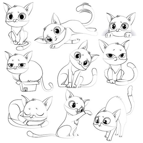 Cat Sitting Pose, Cartoon Cat Drawing, Caricature Drawings, Cat Doodles, Illustration Cat, Cartoon Cats, Chibi Cat, Cat Activity, Cat Doodle