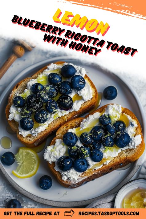 Indulge in the delightful combination of flavors with our Lemon Blueberry Ricotta Toast topped with a drizzle of honey. This easy-to-make breakfast or brunch option features creamy ricotta, fresh blueberries, and zesty lemon on crispy toast, transforming simple ingredients into a gourmet treat. Perfect for lazy weekends or as a stunning centerpiece for gatherings, this dish is not only delicious but also nutritious. Explore step-by-step instructions and tips to elevate your toasting game, ensuring every bite is a burst of Ricotta Toast Recipes, Lemon Blueberry Ricotta, Toast With Honey, Gourmet Toast, Blueberry Ricotta, Refreshing Breakfast, Ricotta Toast, Easy To Make Breakfast, Toast Toppings