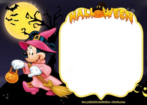 Minnie Mouse Halloween Invitations, Disney Halloween Invitations, Disney Halloween Parties, Birthday Party Invitations Free, Halloween Invitation Template, Halloween Birthday Party Invitations, Halloween Class Party, Minnie Mouse Halloween, Free Printable Birthday Invitations