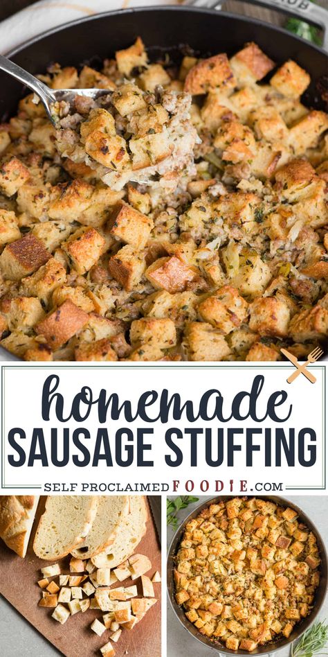 Sausage Dressing Recipes, Homemade Sausage Stuffing, Sausage Stuffing Recipe Thanksgiving, Thanksgiving Sausage, Sausage Stuffing Thanksgiving, Turkey Night, Sausage Dressing, Homemade Stuffing Recipes, Classic Stuffing