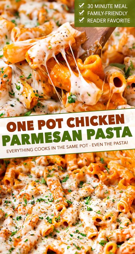 One Pot Chicken Parmesan Pasta, One Pot Chicken Parmesan, Weeknight Pasta, The Chunky Chef, Keto Carnivore, Chunky Chef, Chicken Parmesan Pasta, One Pot Dinners, One Pot Meal